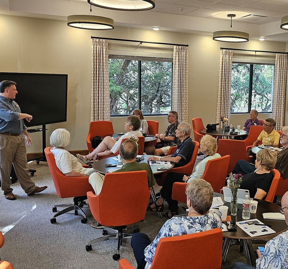 Bella Vida VIPs gather for a gratitude-themed brunch event with food drive donations for the San Antonio Food Bank, heartfelt storytelling, and community connection at San Antonio’s premier independent living community.