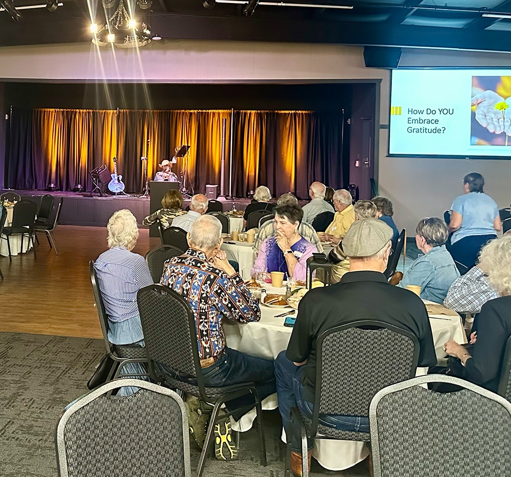 Bella Vida VIPs gather for a gratitude-themed brunch event with food drive donations for the San Antonio Food Bank, heartfelt storytelling, and community connection at San Antonio’s premier independent living community.