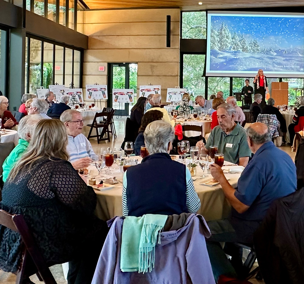 Bella Vida VIPs gather for a gratitude-themed brunch event with food drive donations for the San Antonio Food Bank, heartfelt storytelling, and community connection at San Antonio’s premier independent living community.